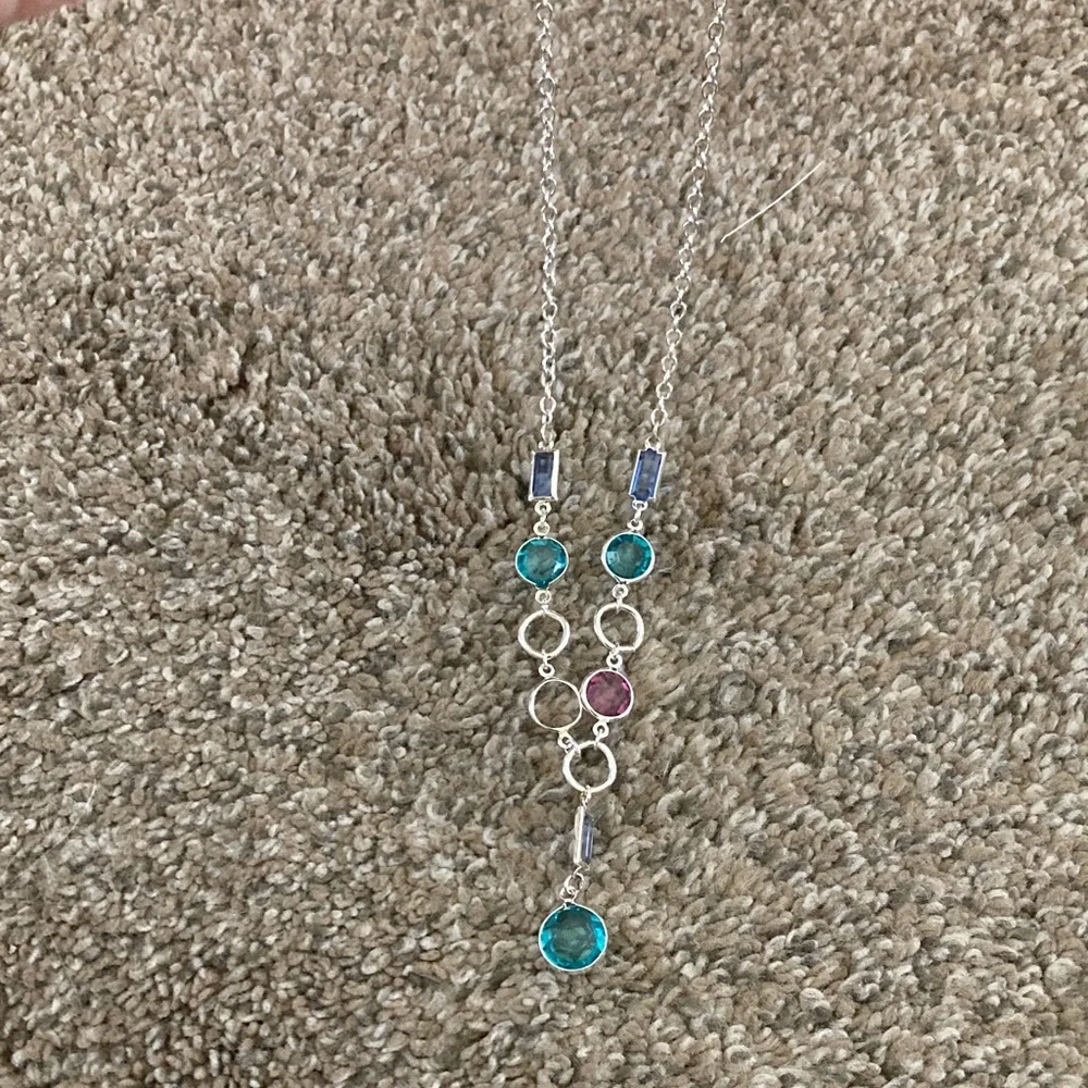 Gloria Vanderbilt Silver Necklace and matching bracelet Blue and Pink - Picture 3 of 8
